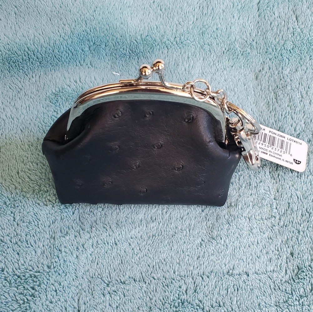 Metropolitan Faux Ostrich Money COIN PURSE Ball-Clasp Key Chain Clip & Ring